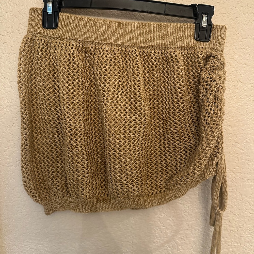 Tan Knit swim suit cover-up with Drawstring